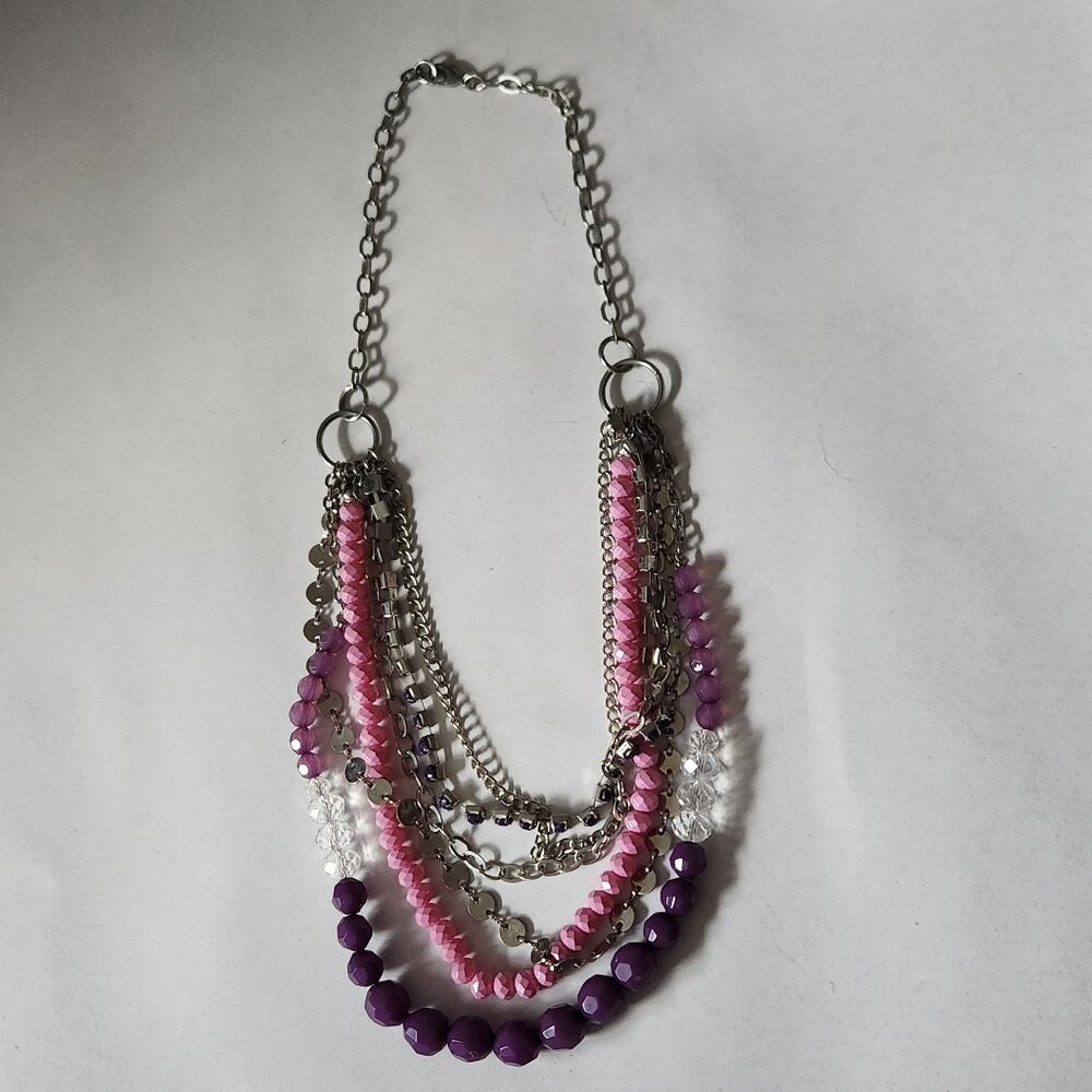 Ann Taylor - Purple & Pink Beaded Necklace - Picture 2 of 3